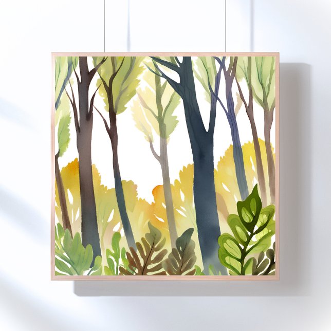 Affiche Bois à l'aquarelle | Peinture de forêt verte de la (Créateur téléchargé)