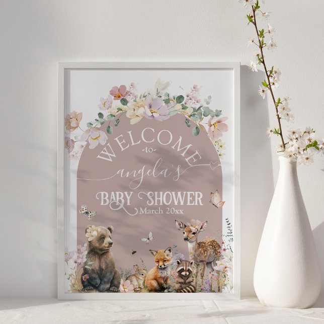 Affiche Bois animal floral fille Baby shower accueil (Créateur téléchargé)
