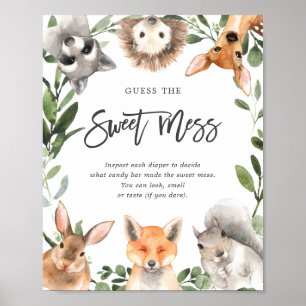 Affiche Bois Animaux Baby shower Devinez La Nourriture Béb