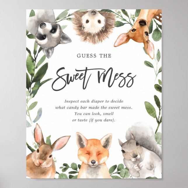 Affiche Bois Animaux Baby shower Devinez La Nourriture Béb (Devant)