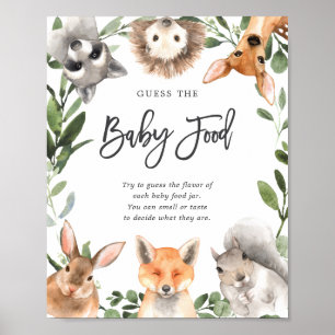 Affiche Bois Animaux Baby shower Devinez La Nourriture Béb