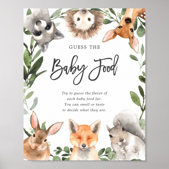 Affiche Bois Animaux Baby shower Devinez La Nourriture Béb (Devant)