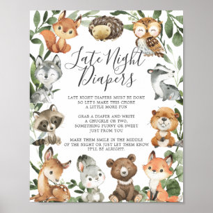 Affiche Bois Animaux Baby shower Diapeurs nocturnes tardif