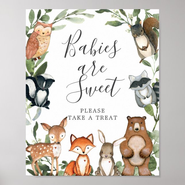 Affiche Bois Animaux Baby showers Bébés sont doux signe (Devant)