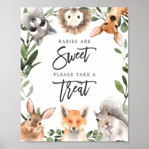 Affiche Bois Animaux Baby showers Bébés sont doux signe