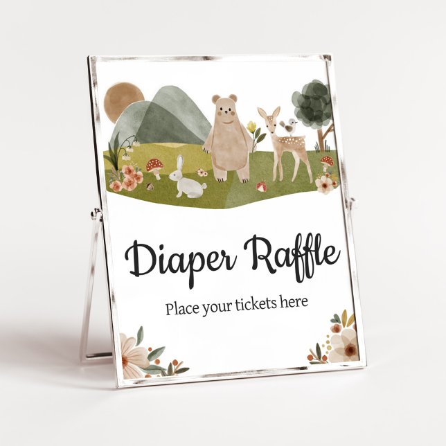 Affiche Bois Animaux Boho Baby shower Déchets Raffle (Gender Neutral Boho Baby Shower Diaper Raffle Sign)