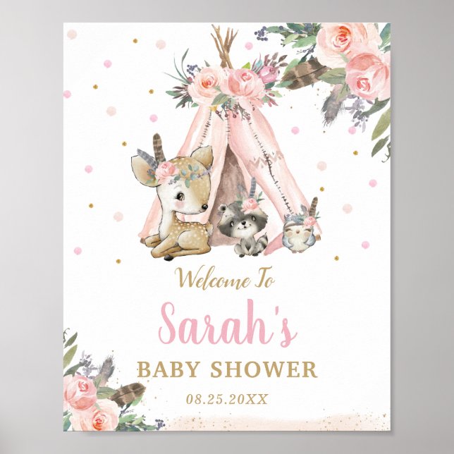 Affiche Bois Animaux Boho Baby shower tribal Boho Bienvenu (Devant)