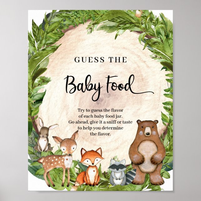 Affiche Bois animaux bois bois log Guess The Baby Food jeu (Devant)