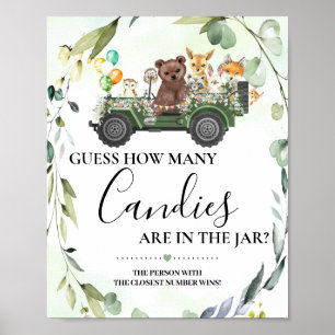 Affiche Bois Animaux Combien de Candies Baby shower Jeu