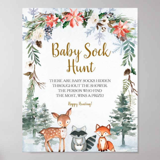 Affiche Bois Animaux d'hiver Forêt Bébé Chasse aux chos (Devant)