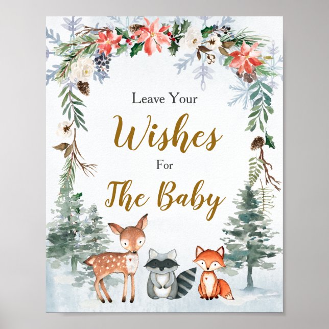 Affiche Bois Animaux d'hiver Forêt de souhaits pour bébé (Devant)