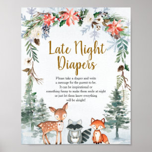 Affiche Bois Animaux d'hiver Forêt Diapeurs nocturnes