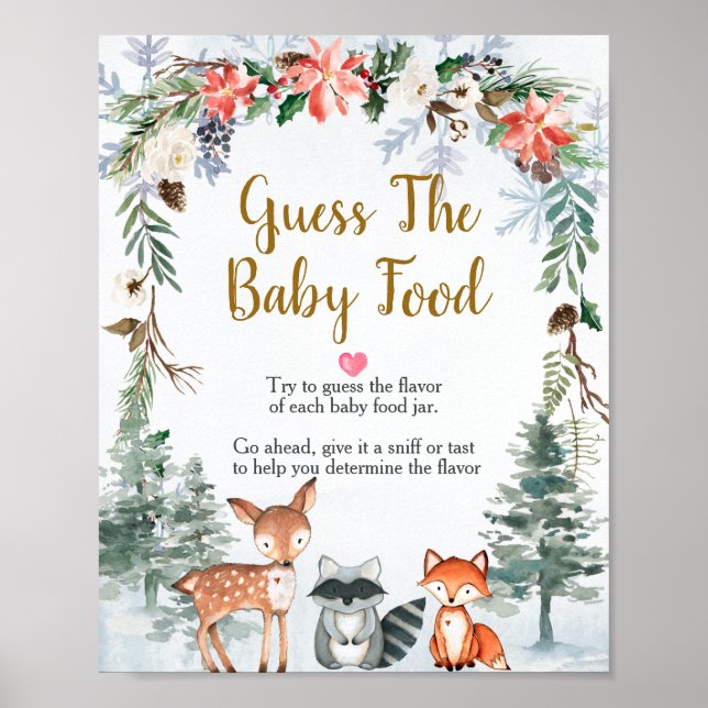 Affiche Bois Animaux d'hiver Forêt Guess the Baby Food (Devant)