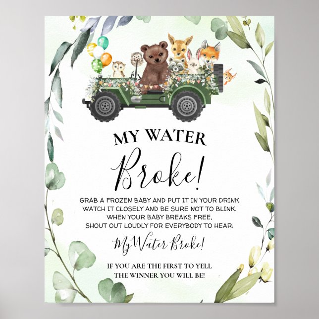 Affiche Bois Animaux Mon eau Broke Baby shower Jeu (Devant)