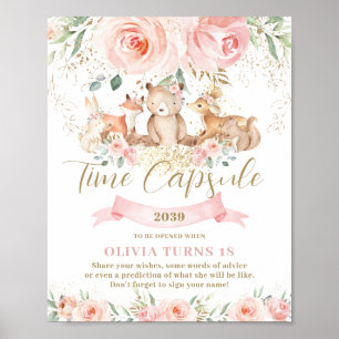 Affiche Bois Animaux rose Floral Anniversaire Temps Capsul