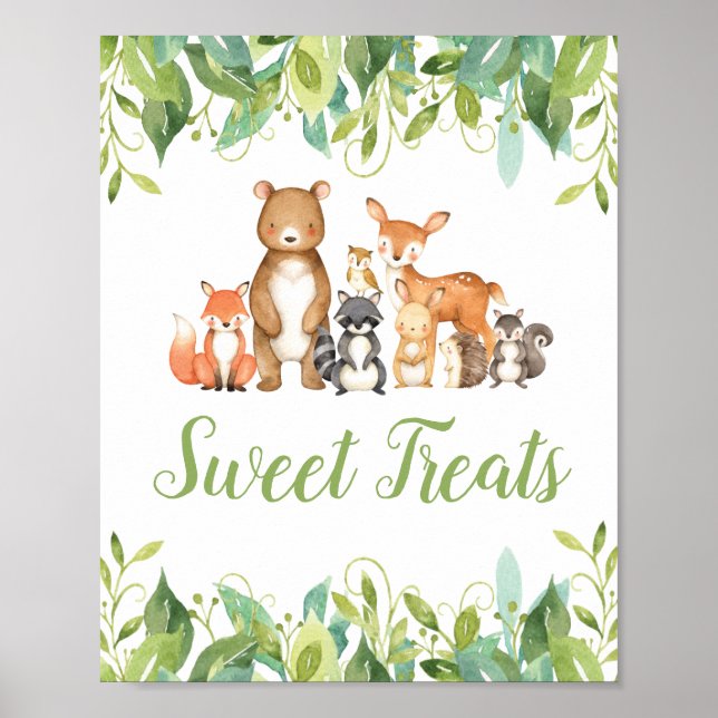 Affiche Bois Animaux Végétation Baby shower Douceurs Trait (Devant)