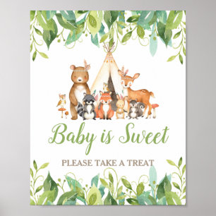 Affiche Bois Animaux Végétation Baby shower doux Traiteur