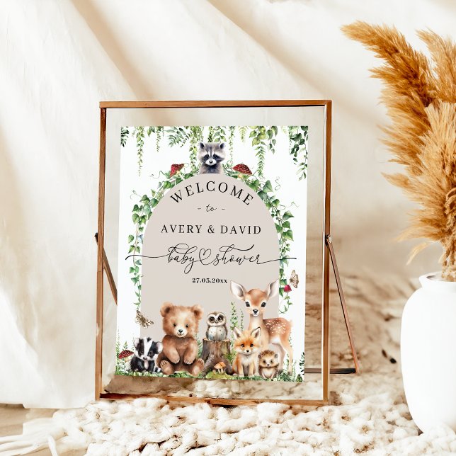 Affiche Bois Animaux Végétation Champignons Baby shower (Créateur téléchargé)