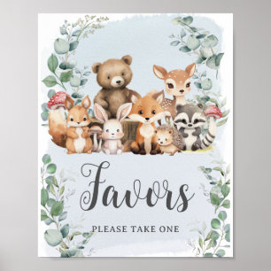 Affiche Bois Animaux Végétation Garçon Baby shower Faveurs