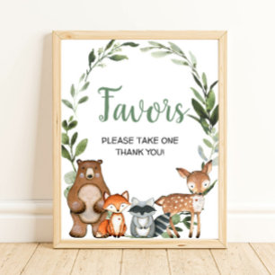 Affiche Bois animaux verdure baby shower faveurs signe