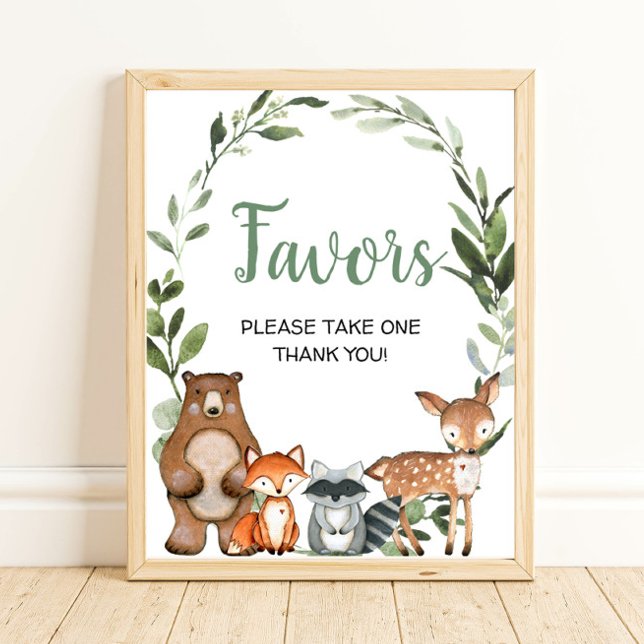 Affiche Bois animaux verdure baby shower faveurs signe (Créateur téléchargé)