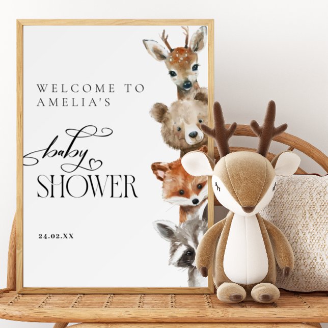 Affiche Bois Aquarelle Animaux Baby shower moderne (Créateur téléchargé)