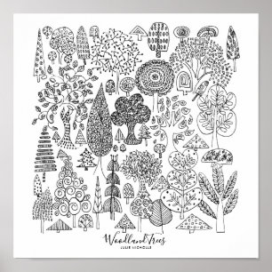 Affiche Bois Arbres Noir et Blanc Illustration