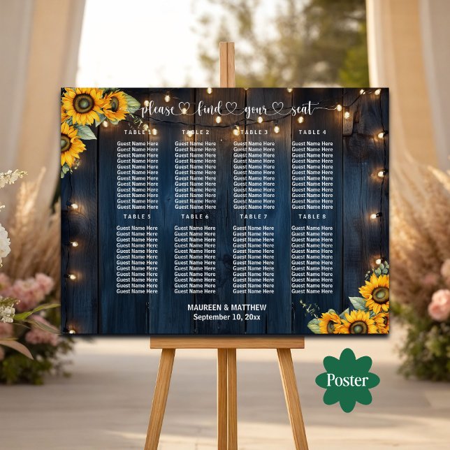 Affiche Bois Bleu Éclairage 8 Tables Siège Mariage (Créateur téléchargé)