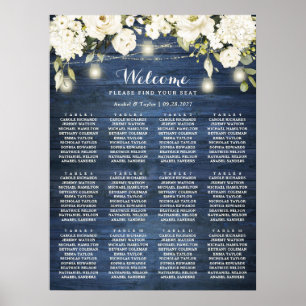 Affiche Bois bleu rustique Blanc Floral Plan Plan
