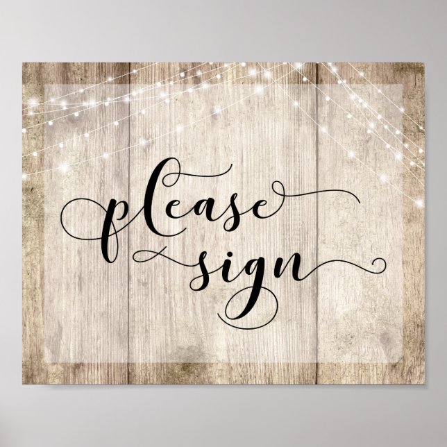 Affiche Bois Brown clair & Lumières S'il vous plaît signer (Devant)