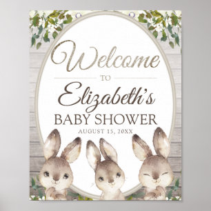 Affiche Bois Bunny Genre Baby shower neutre Bienvenue