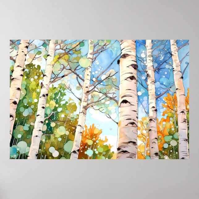 Affiche Bois de bouleau peinture aquarelle Imprimer (Devant)