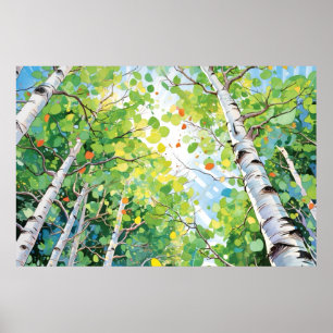 Affiche Bois de bouleau peinture aquarelle Imprimer