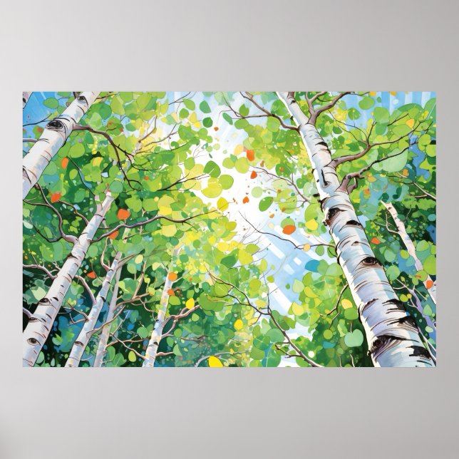 Affiche Bois de bouleau peinture aquarelle Imprimer (Devant)