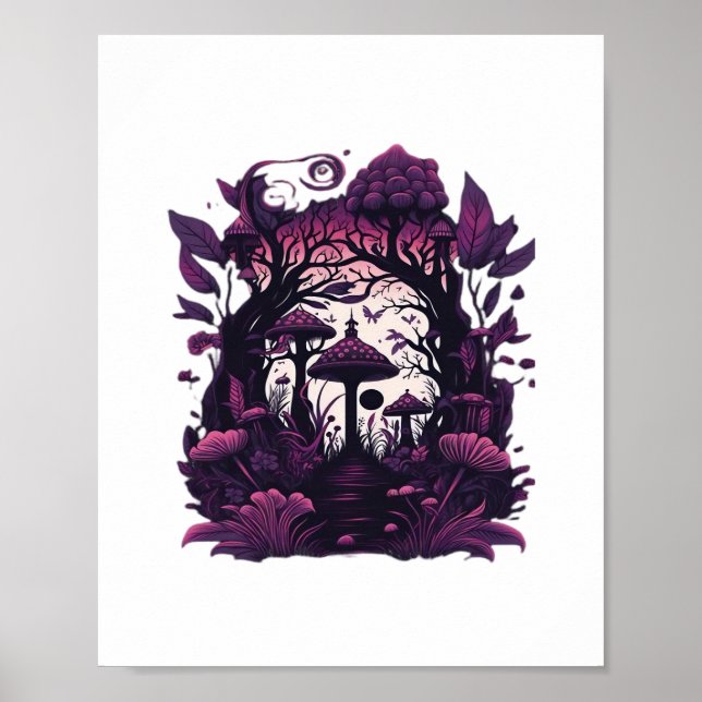 Affiche Bois de champignons Whimsigoth Witchy sérigraphie  (Devant)