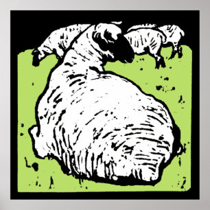 Affiche Bois de la ferme victorienne Animaux Moutons