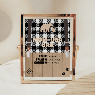 Affiche Bois de Lumberjack Rustique Plaid Baby shower Mama