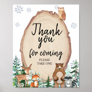 Affiche Bois d'hiver Animaux Merci pour venir