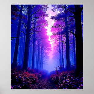 Affiche Bois du Crépuscule Pourpre : Art Surréaliste