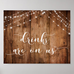 Affiche Bois et lumières Boissons sont sur nous Signet de