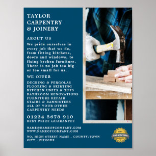 Affiche Bois et marteau, menuiserie, charpentier