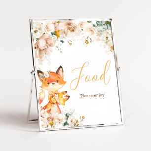 Affiche Bois Floral Fox Baby shower Nourriture