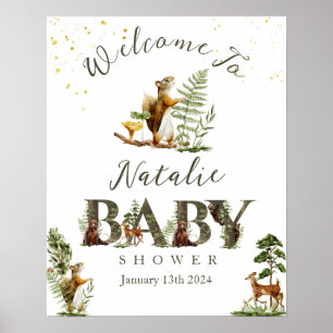 Affiche Bois Forêt baby shower animal signe de bienvenue