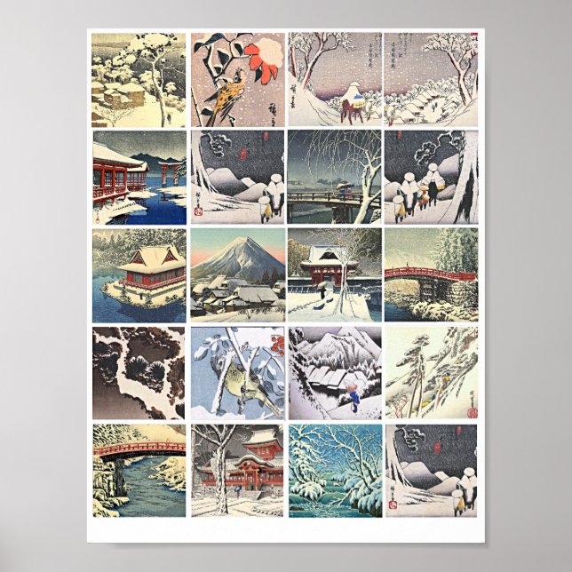 Affiche bois japonais blocs art peintures neige paysages (Devant)