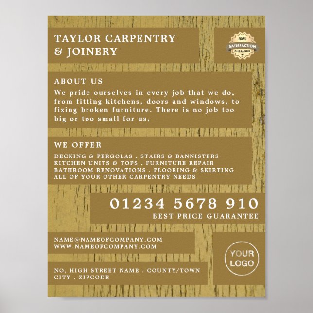 Affiche Bois Jaune, Menuiserie, Publicité Carpenter (Devant)