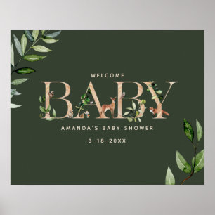 Affiche Bois Lettres Animaux forestiers Baby shower Bienve