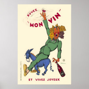 Affiche Bois mon vin et vis joyeusement Vintage
