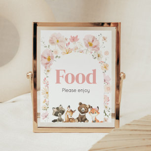 Affiche Bois rose Floral Animaux Baby shower Alimentation