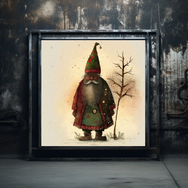 Affiche Bois rouge et vert plaid Gnome noir Père Noël (Créateur téléchargé)