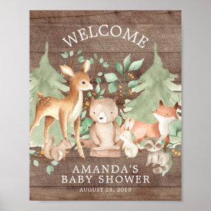 Affiche Bois rustique Animaux Baby shower d'accueil